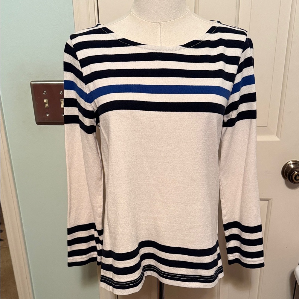 J. Crew White and Black Striped Long Sleeve Top